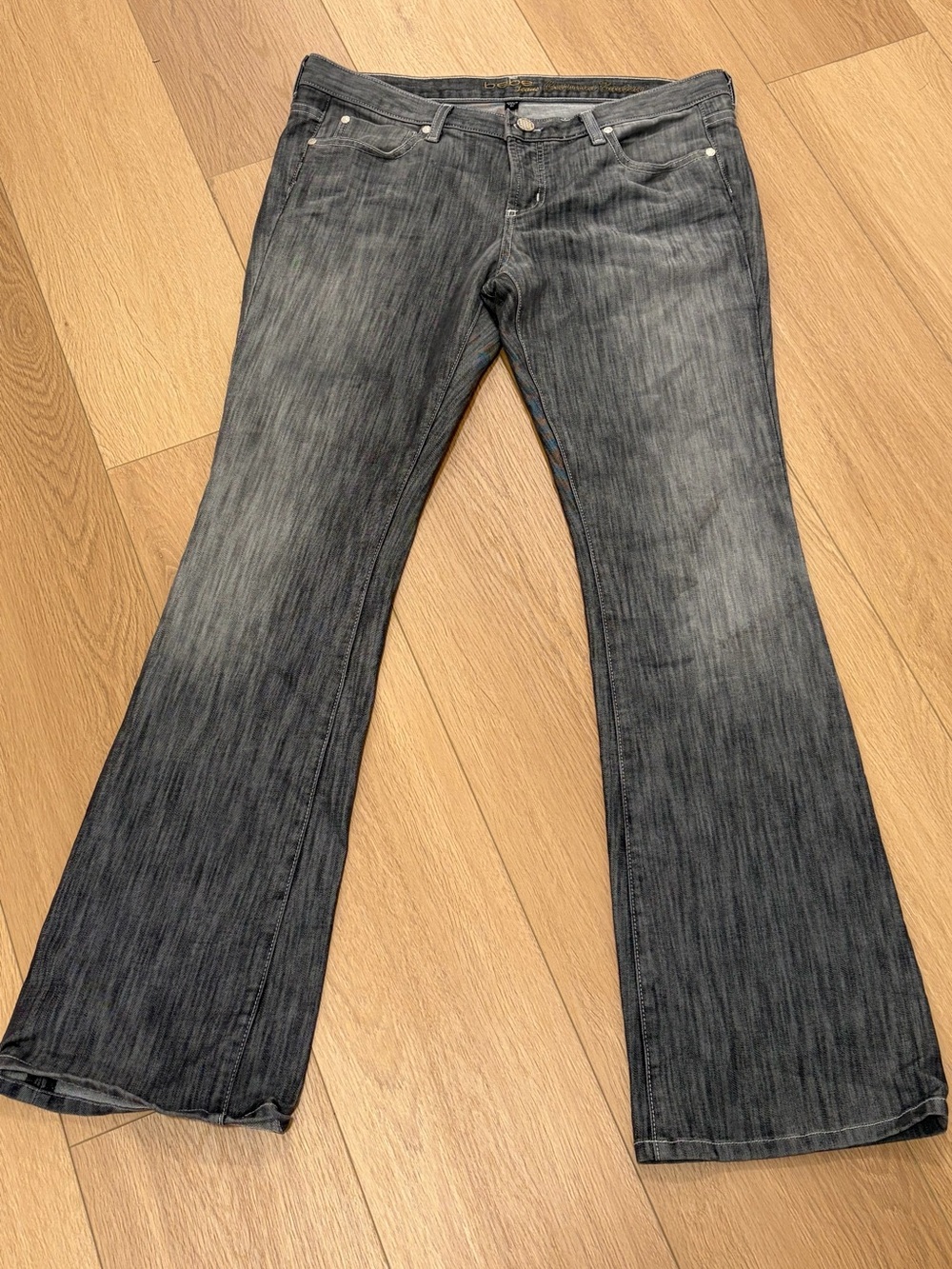 bebe Washed Gray Flare Jeans